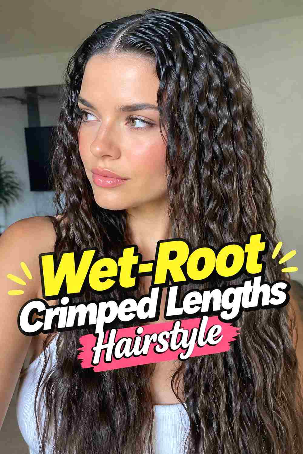13. Wet Root Crimped Lengths Hairstyle
