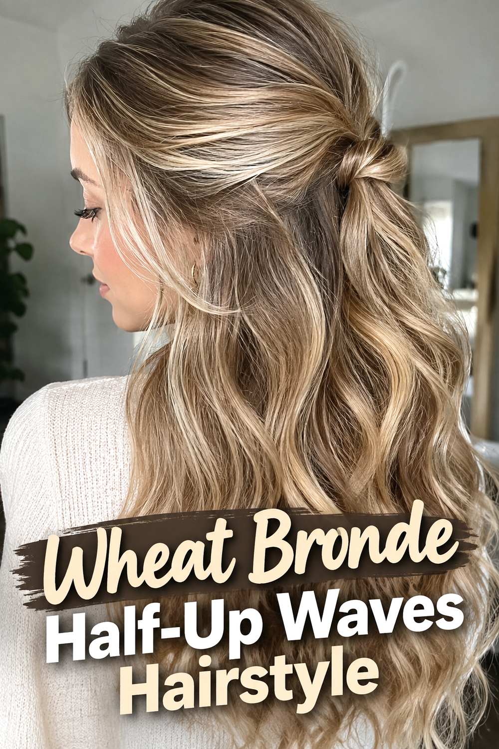 Wheat Bronde Half-Up Waves Hairstyle