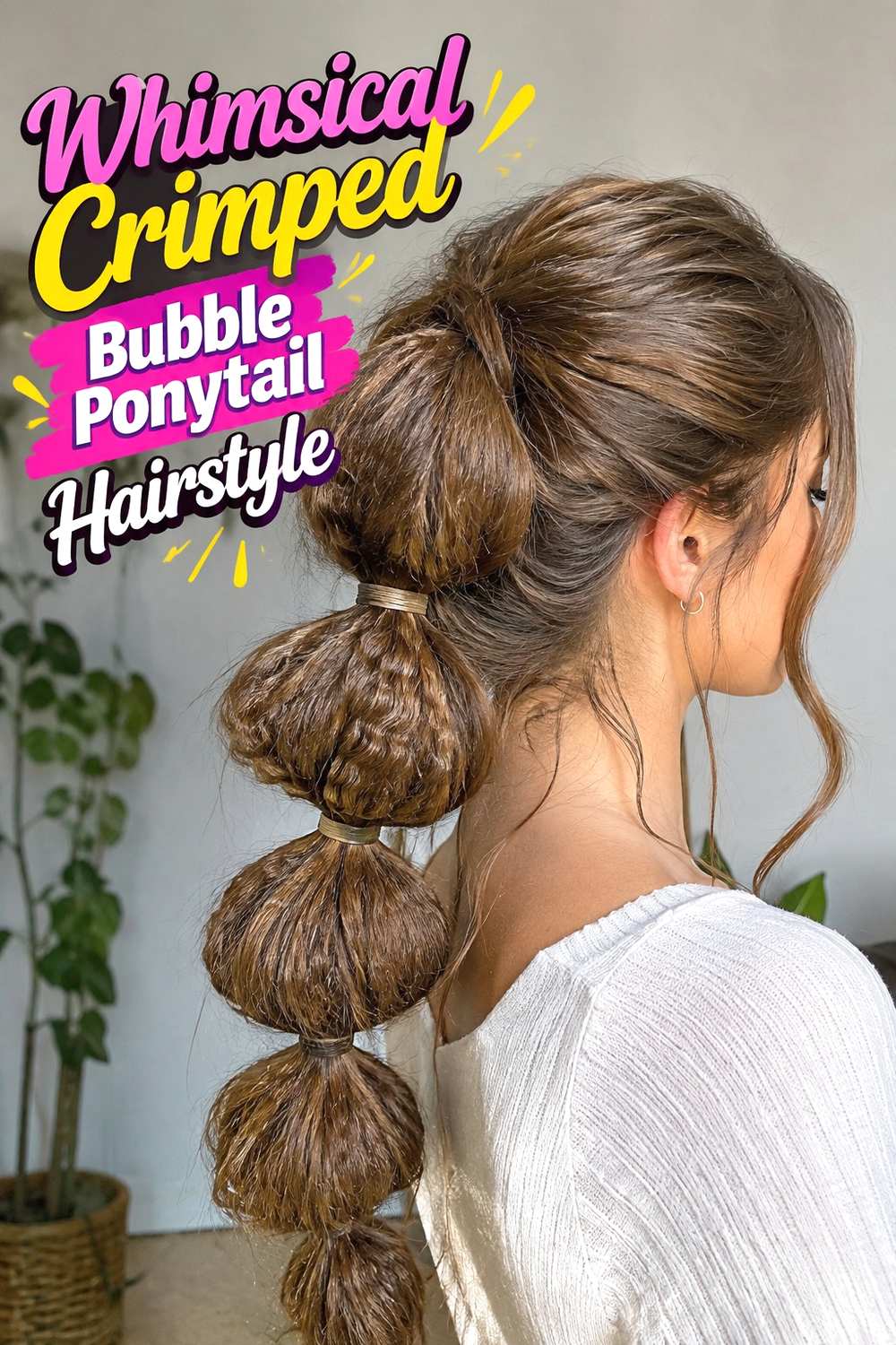 12. Whimsical Crimped Bubble Ponytail Hairstyle