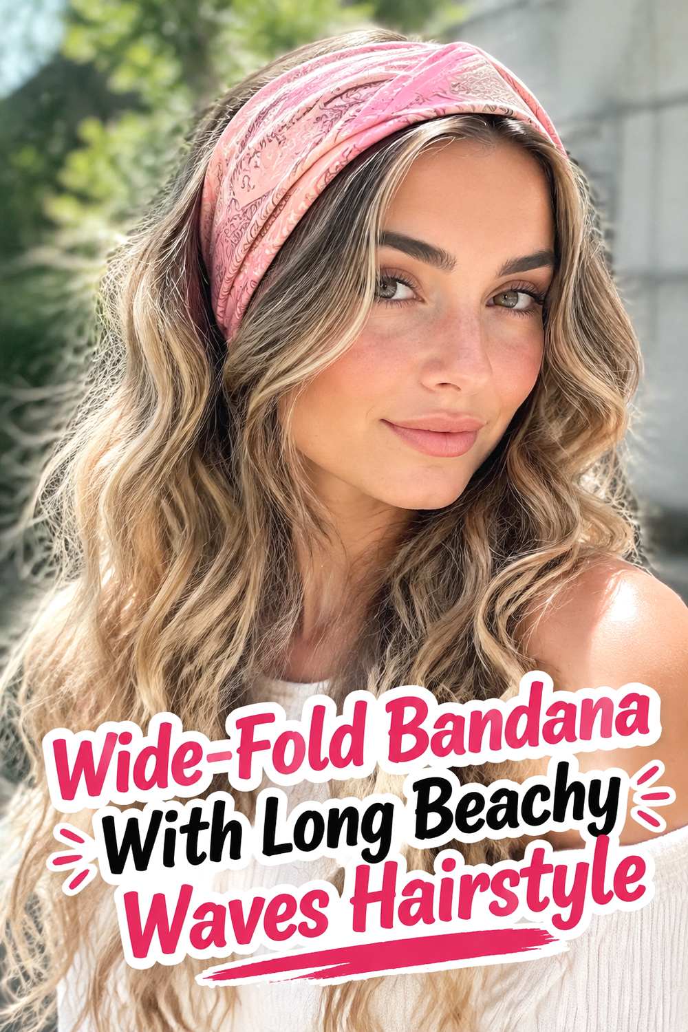 Wide-Fold Bandana With Long Beachy Waves Hairstyle