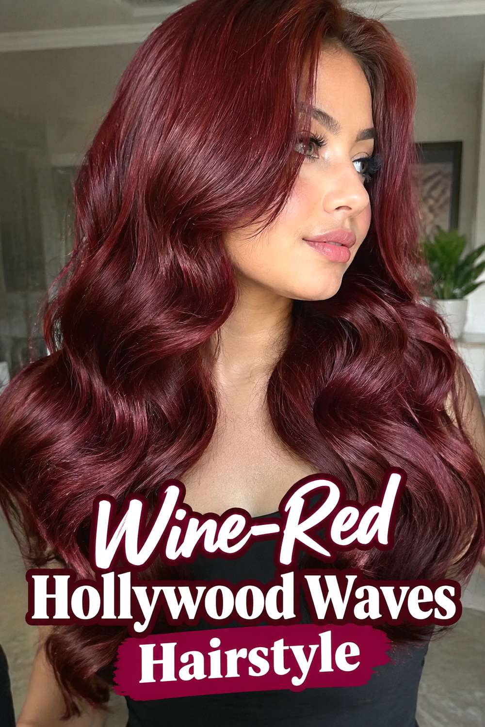 Wine-Red Hollywood Waves Hairstyle