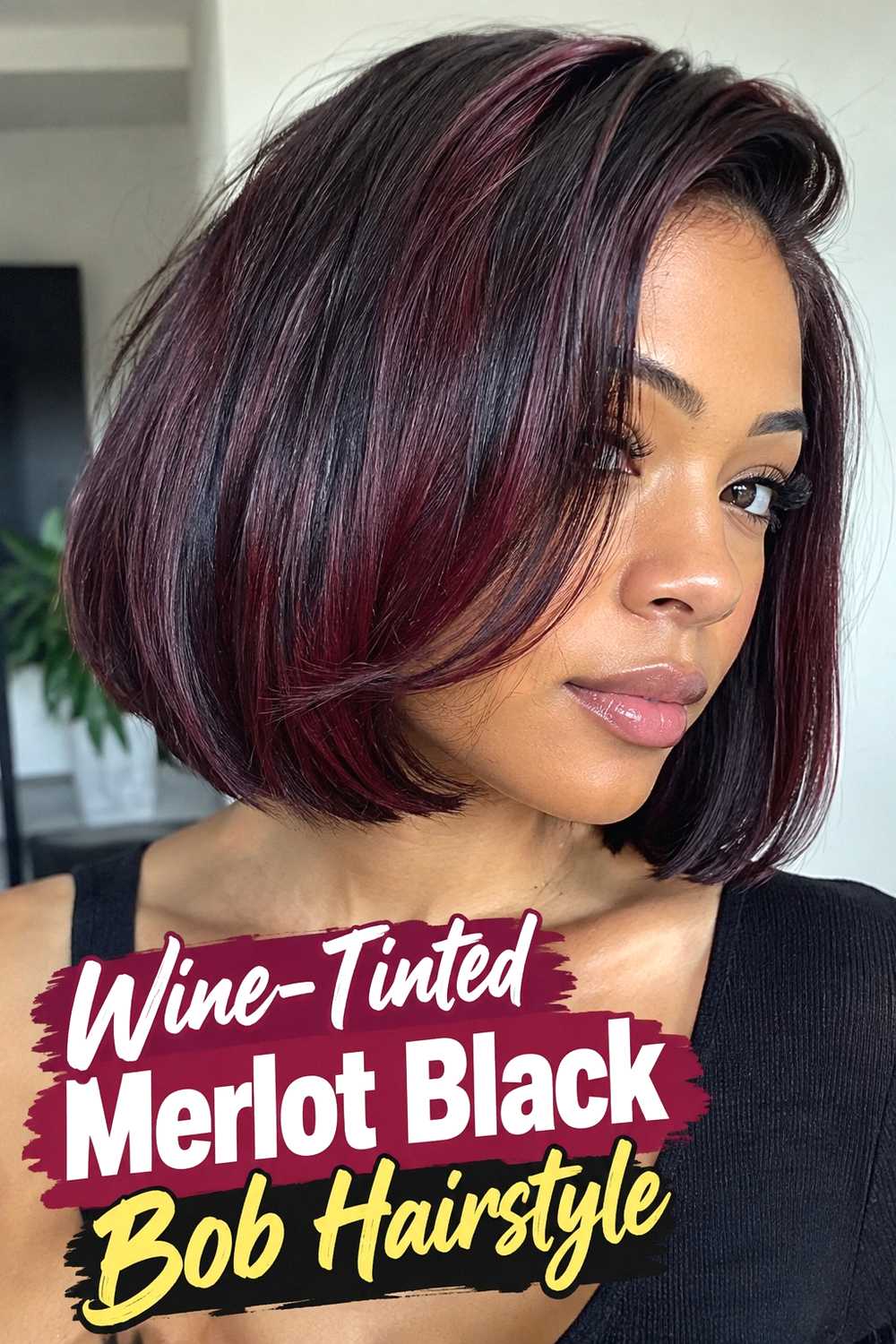 14. Wine Tinted Merlot Black Bob Hairstyle
