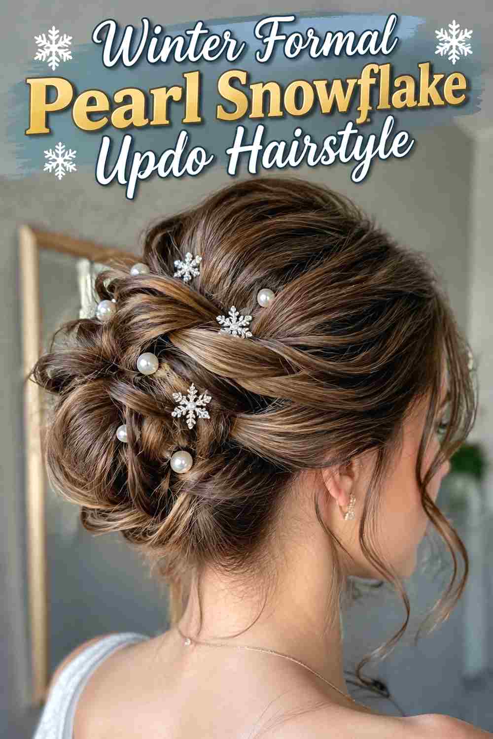 18. Winter Formal Pearl Snowflake Updo Hairstyle
