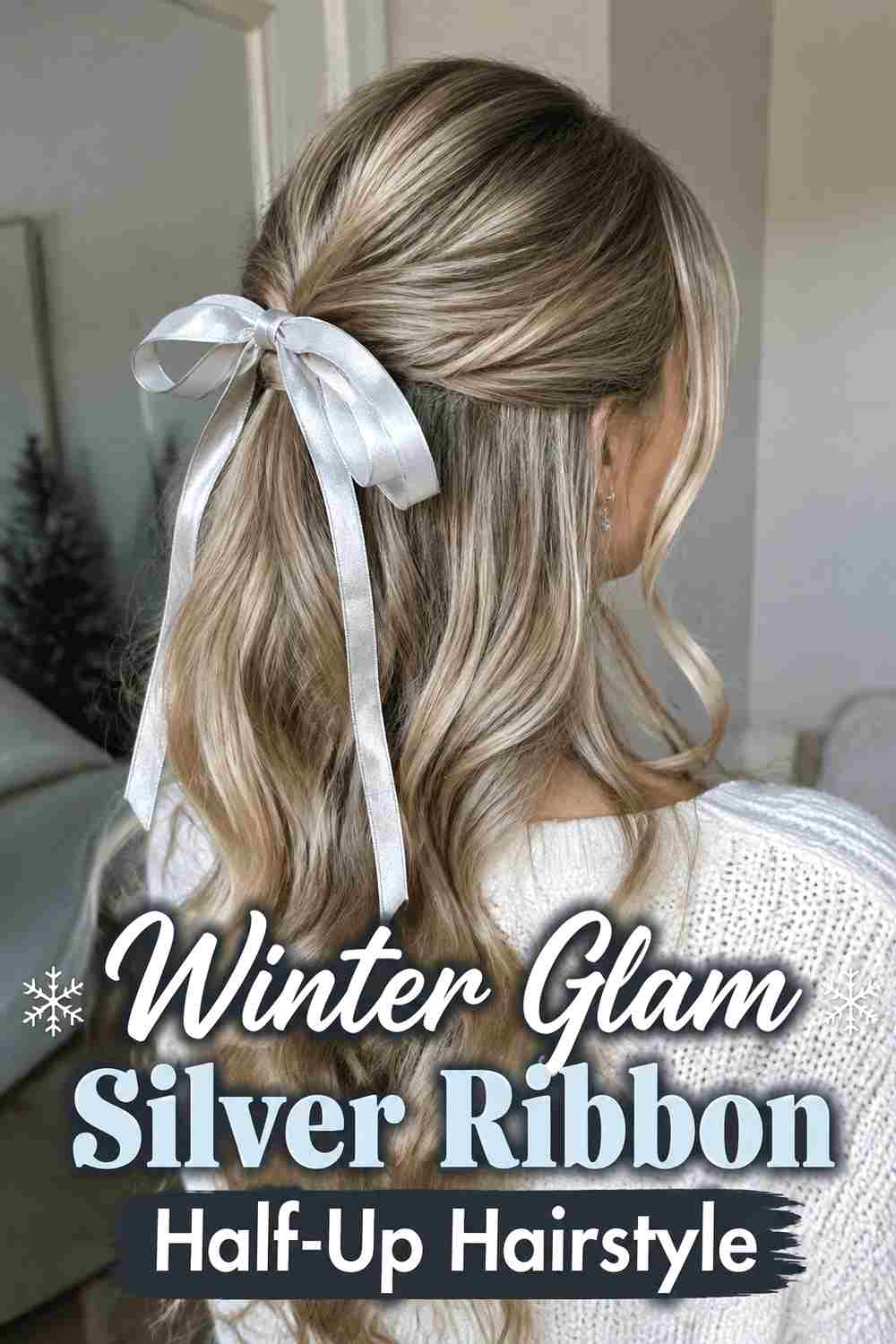 19. Winter Glam Silver Ribbon Half Up Hairstyle