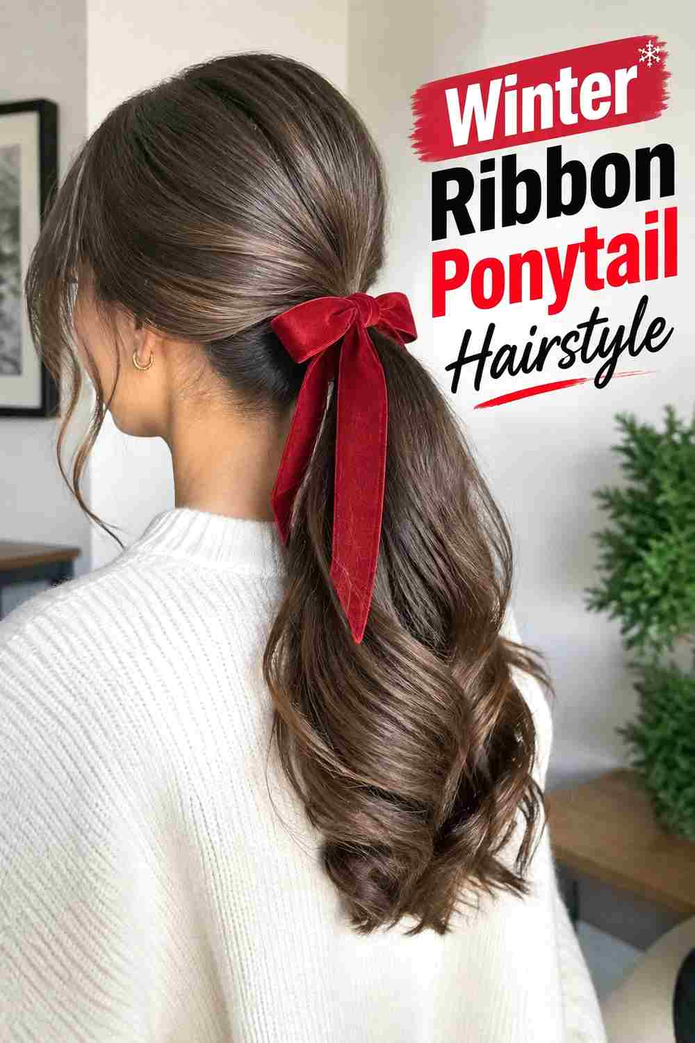 10. Winter Ribbon Ponytail Hairstyle