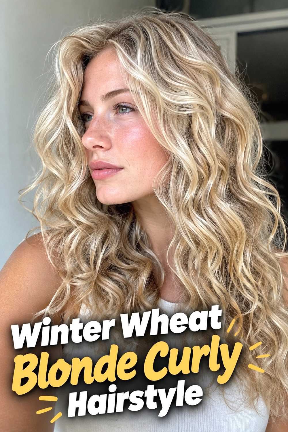 9. Winter Wheat Blonde Curly Hairstyle