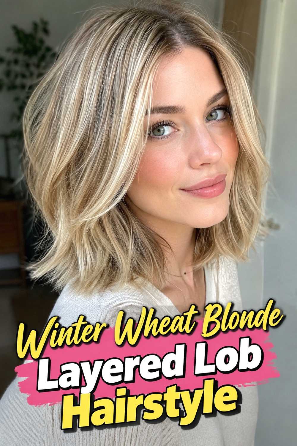 6. Winter Wheat Blonde Layered Lob Hairstyle