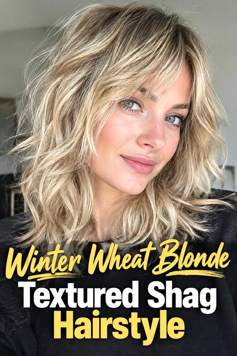 17. Winter Wheat Blonde Textured Shag Hairstyle
