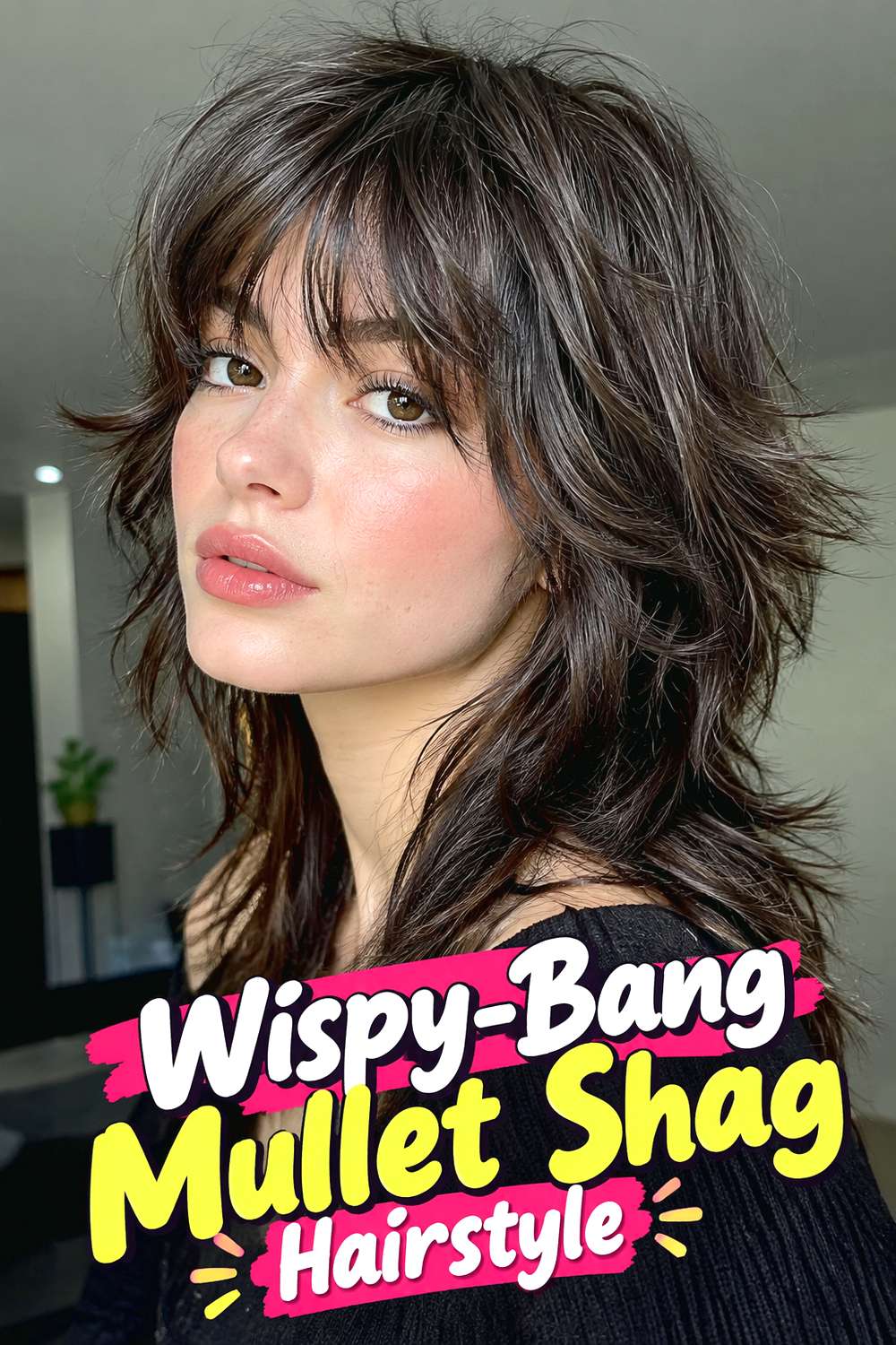 Wispy-Bang Mullet Shag Hairstyle