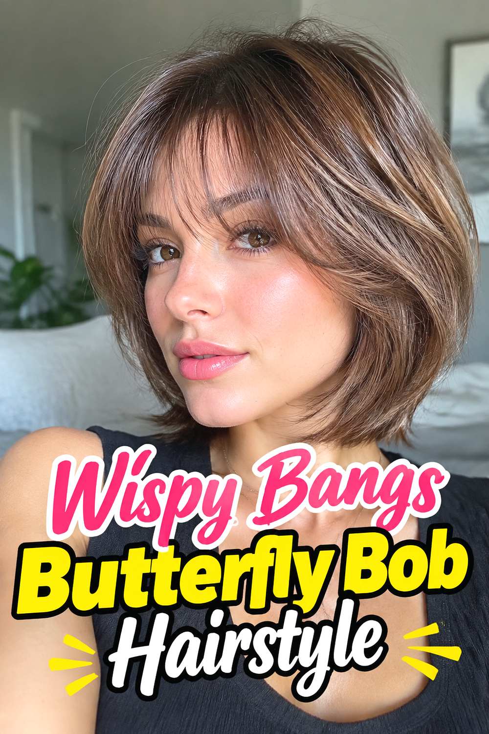 Wispy Bangs Butterfly Bob Hairstyle