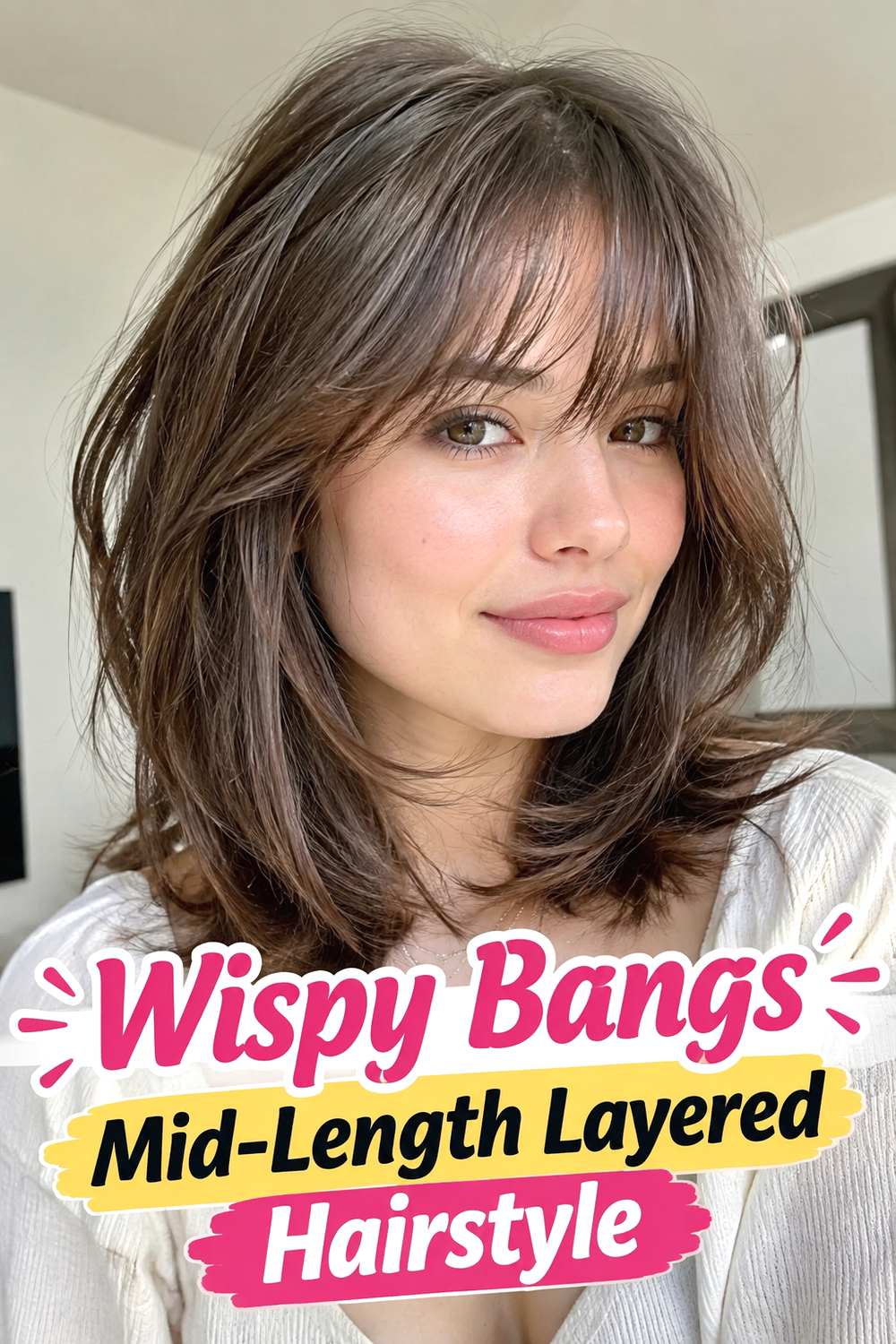 6. Wispy Bangs Mid Length Layered Hairstyle