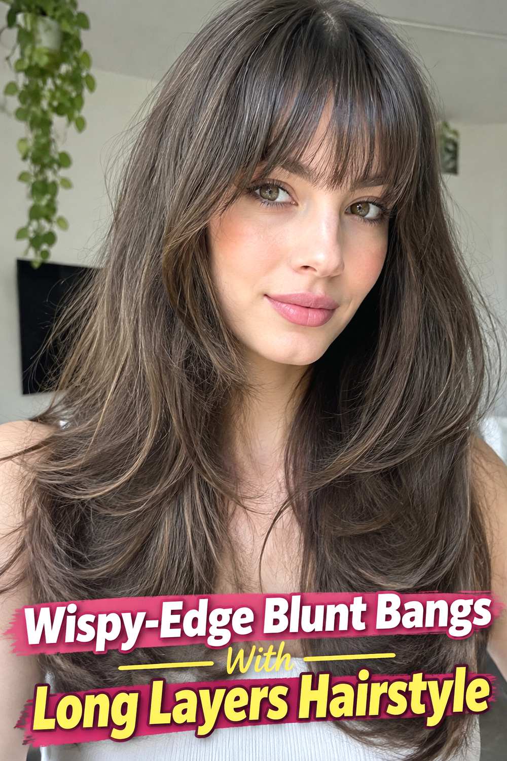 5. Wispy Edge Blunt Bangs With Long Layers Hairstyle