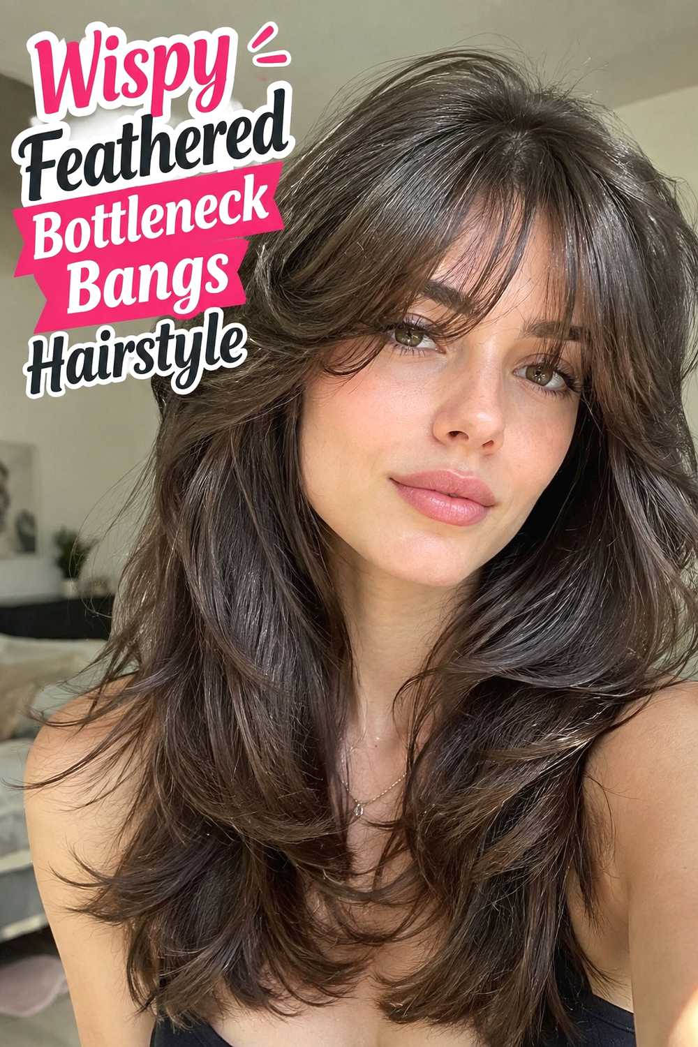 3. Wispy Feathered Bottleneck Bangs Hairstyle