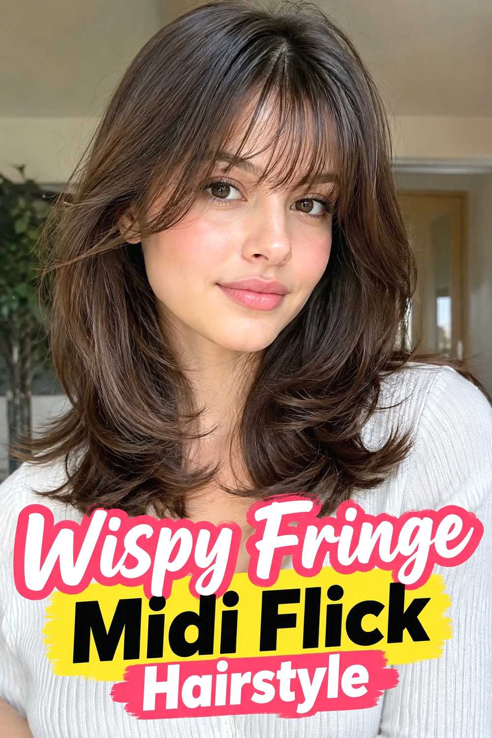 8. Wispy Fringe Midi Flick Hairstyle