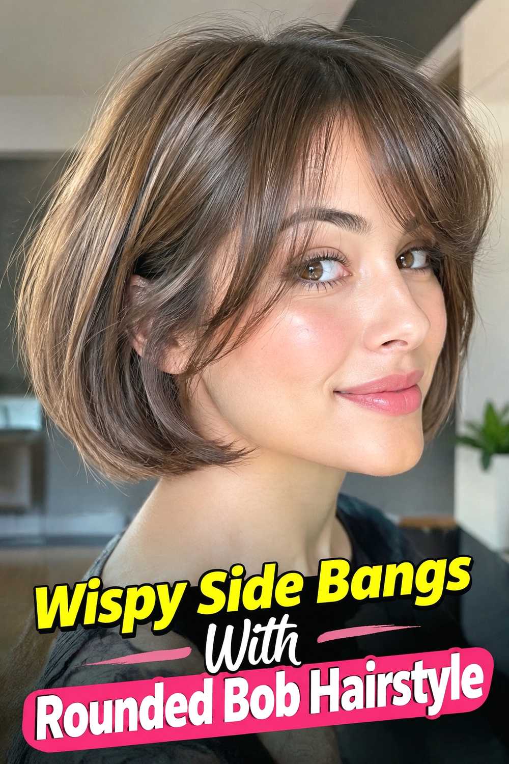 8. Wispy Side Bangs With Rounded Bob Hairstyle