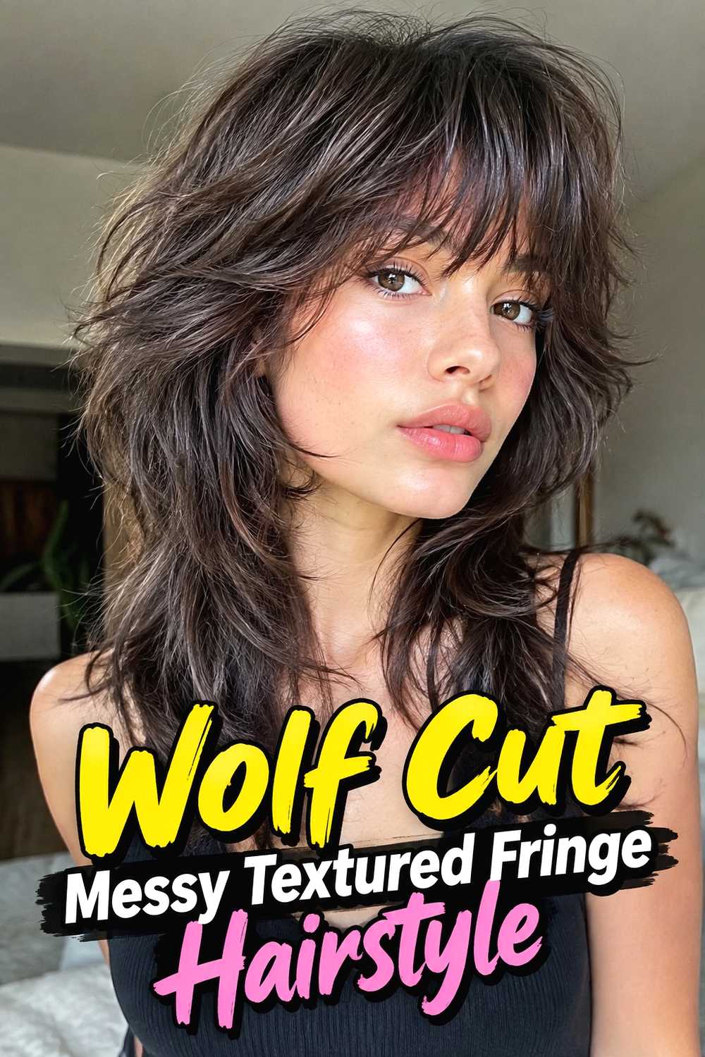 6. Wolf Cut Messy Textured Fringe Hairstyle