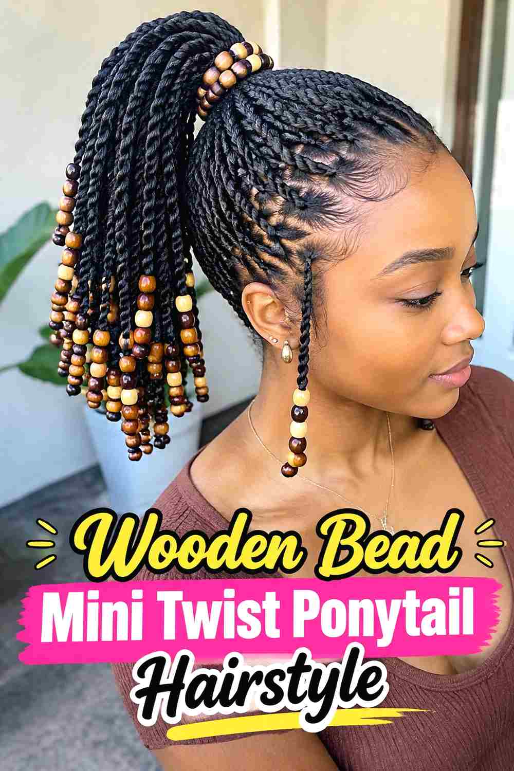 10. Wooden Bead Mini Twist Ponytail Hairstyle