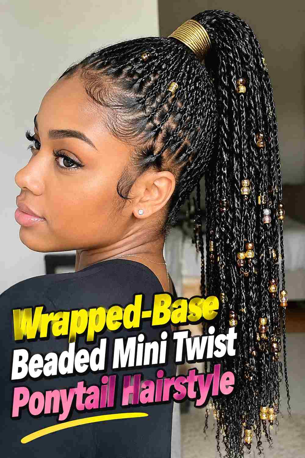 6. Wrapped Base Beaded Mini Twist Ponytail Hairstyle