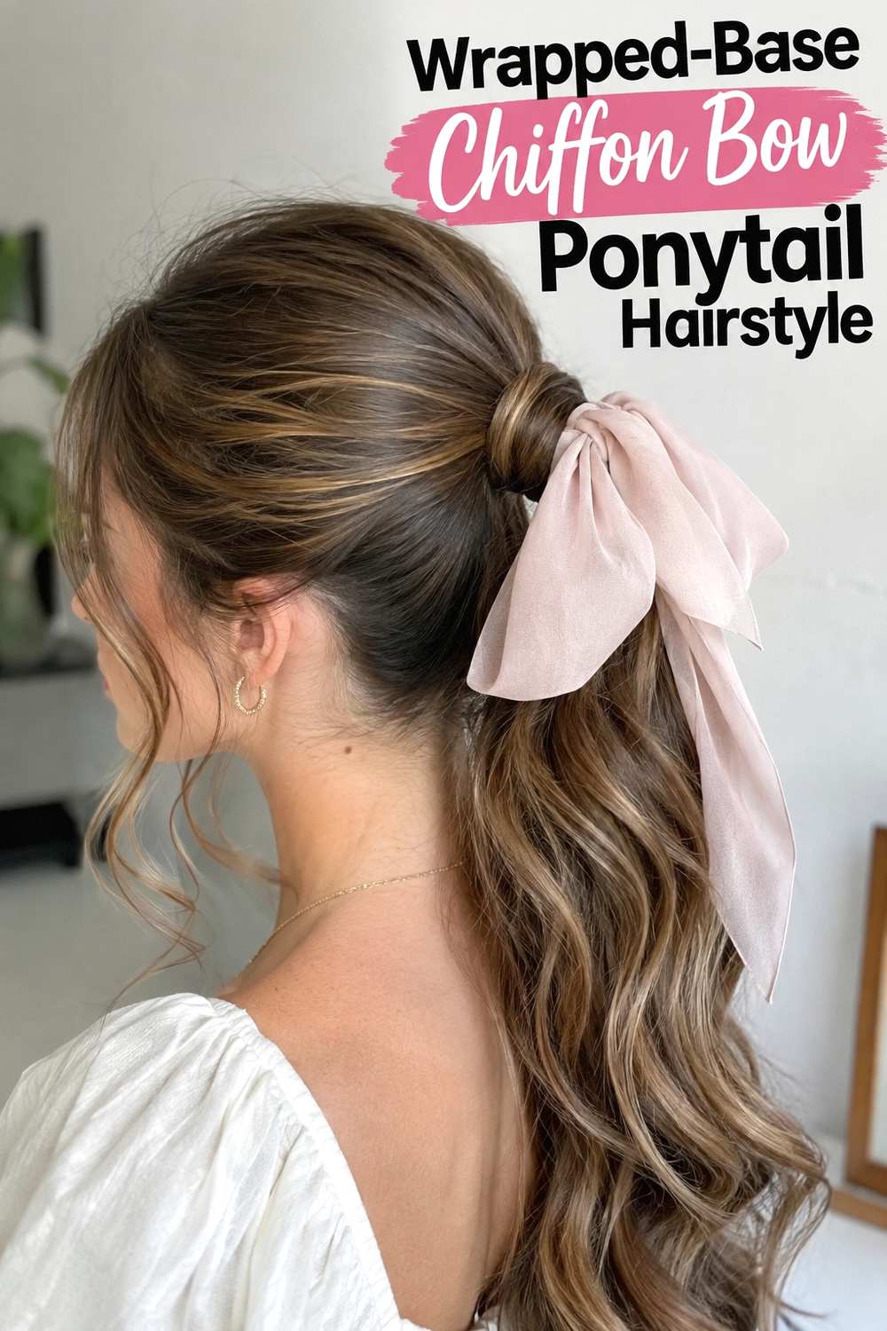 11. Wrapped Base Chiffon Bow Ponytail Hairstyle