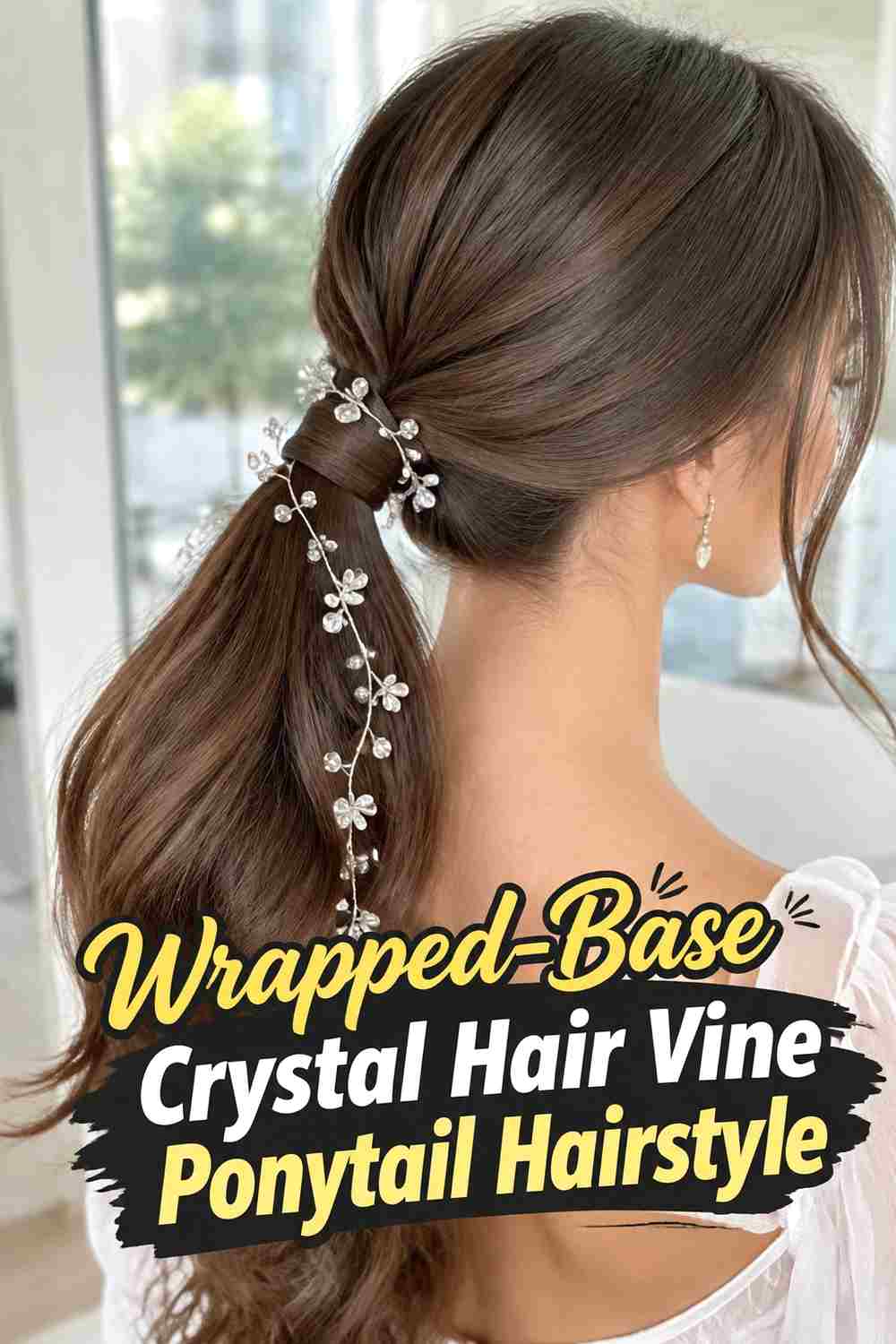 3. Wrapped Base Crystal Hair Vine Ponytail Hairstyle