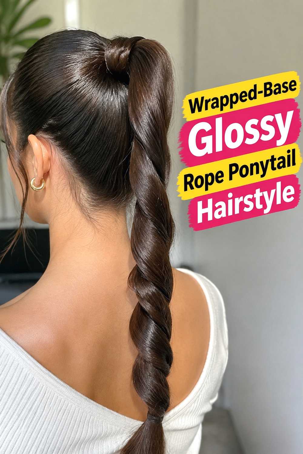 7. Wrapped Base Glossy Rope Ponytail Hairstyle