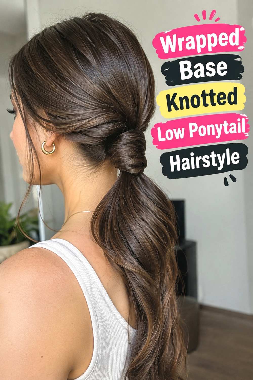 7. Wrapped Base Knotted Low Ponytail Hairstyle