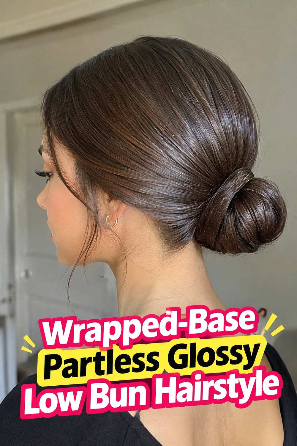 4. Wrapped Base Partless Glossy Low Bun Hairstyle