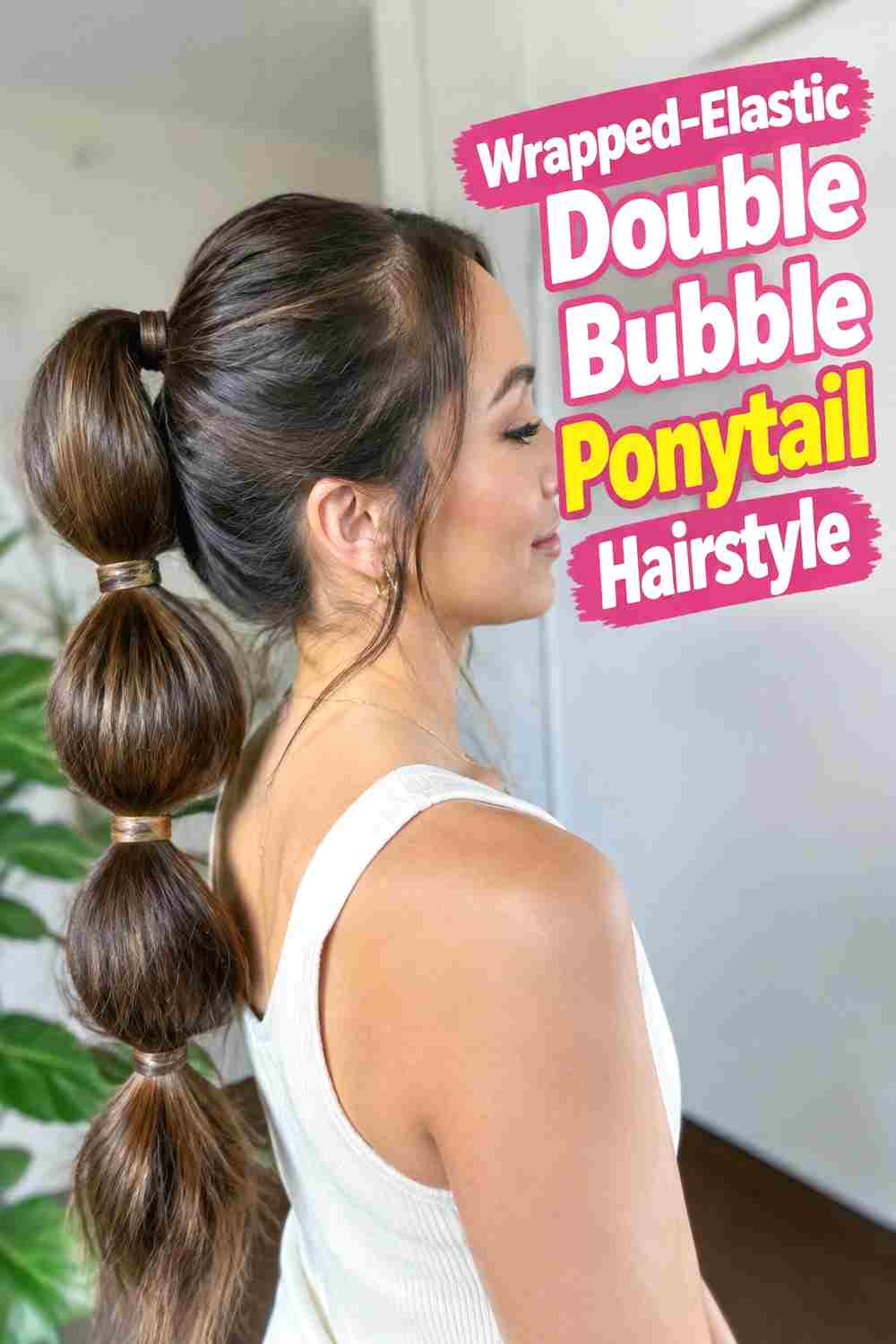 13. Wrapped Elastic Double Bubble Ponytail Hairstyle
