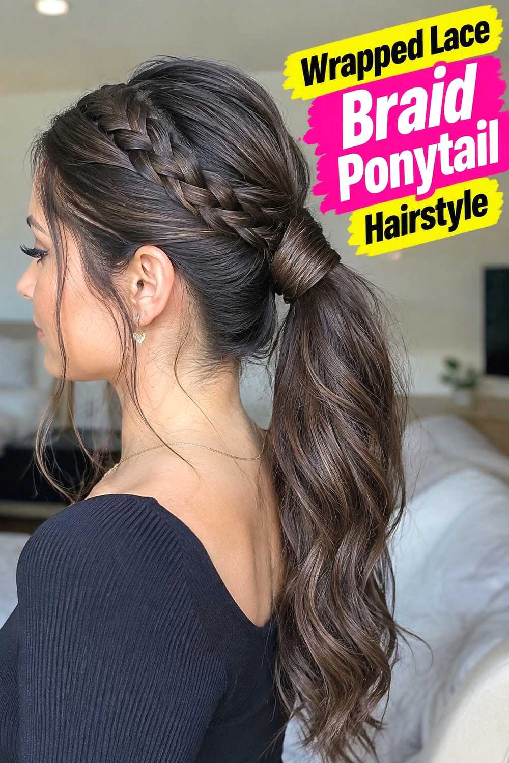 13. Wrapped Lace Braid Ponytail Hairstyle