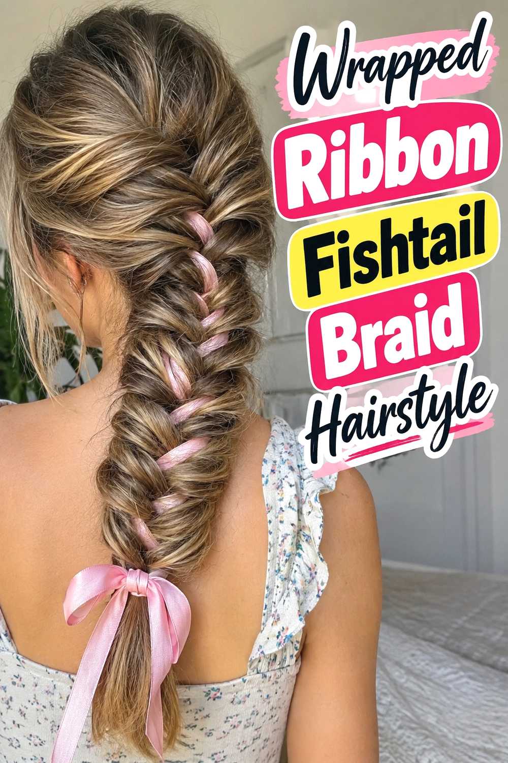 9. Wrapped Ribbon Fishtail Braid Hairstyle