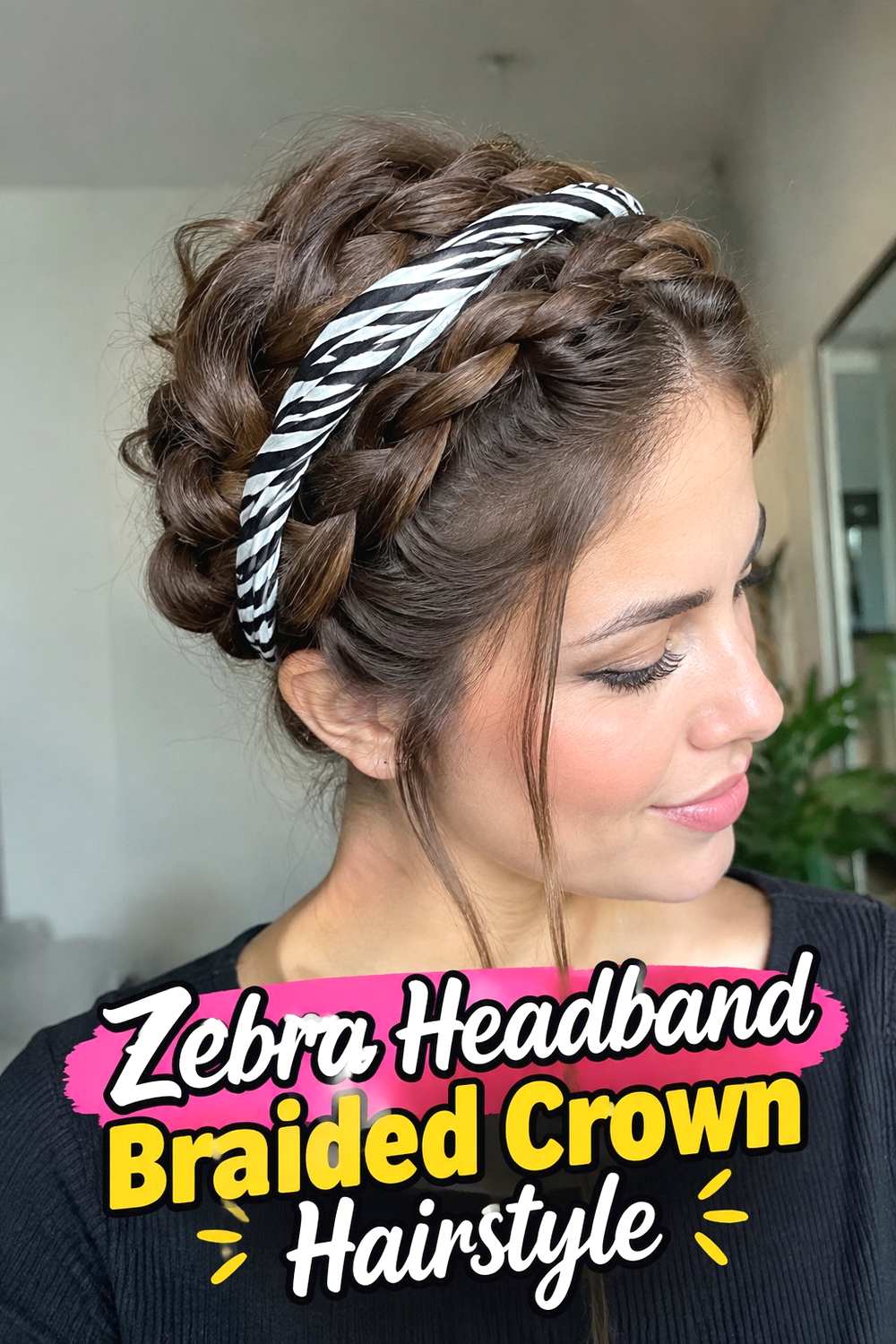7. Zebra Headband Braided Crown Hairstyle