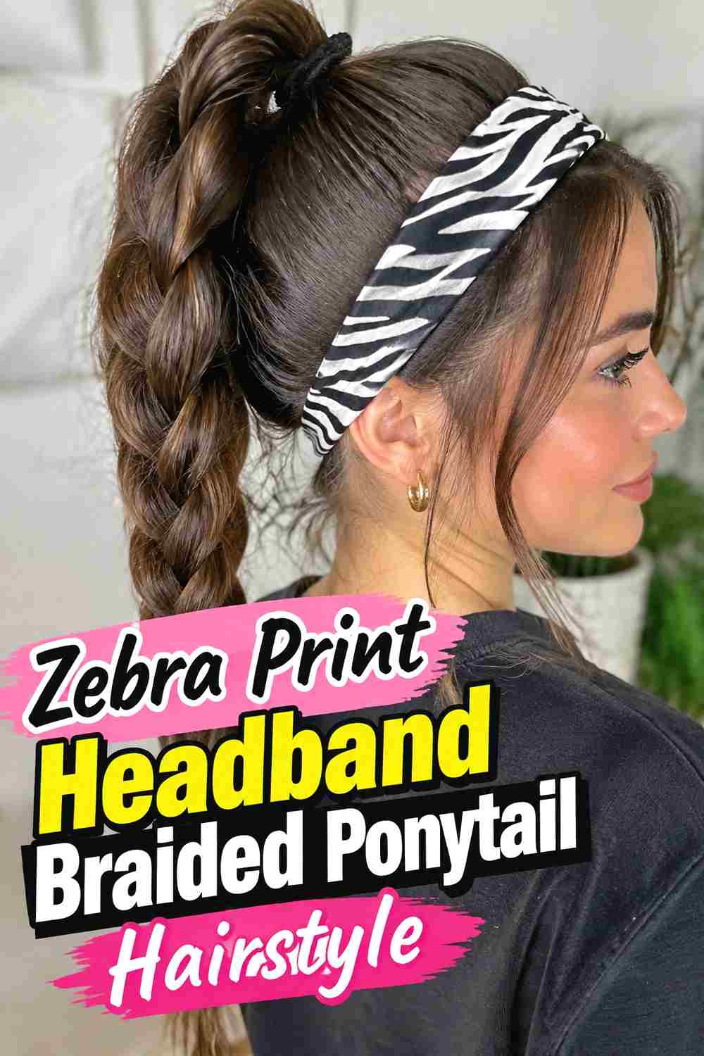 7. Zebra Print Headband Braided Ponytail Hairstyle