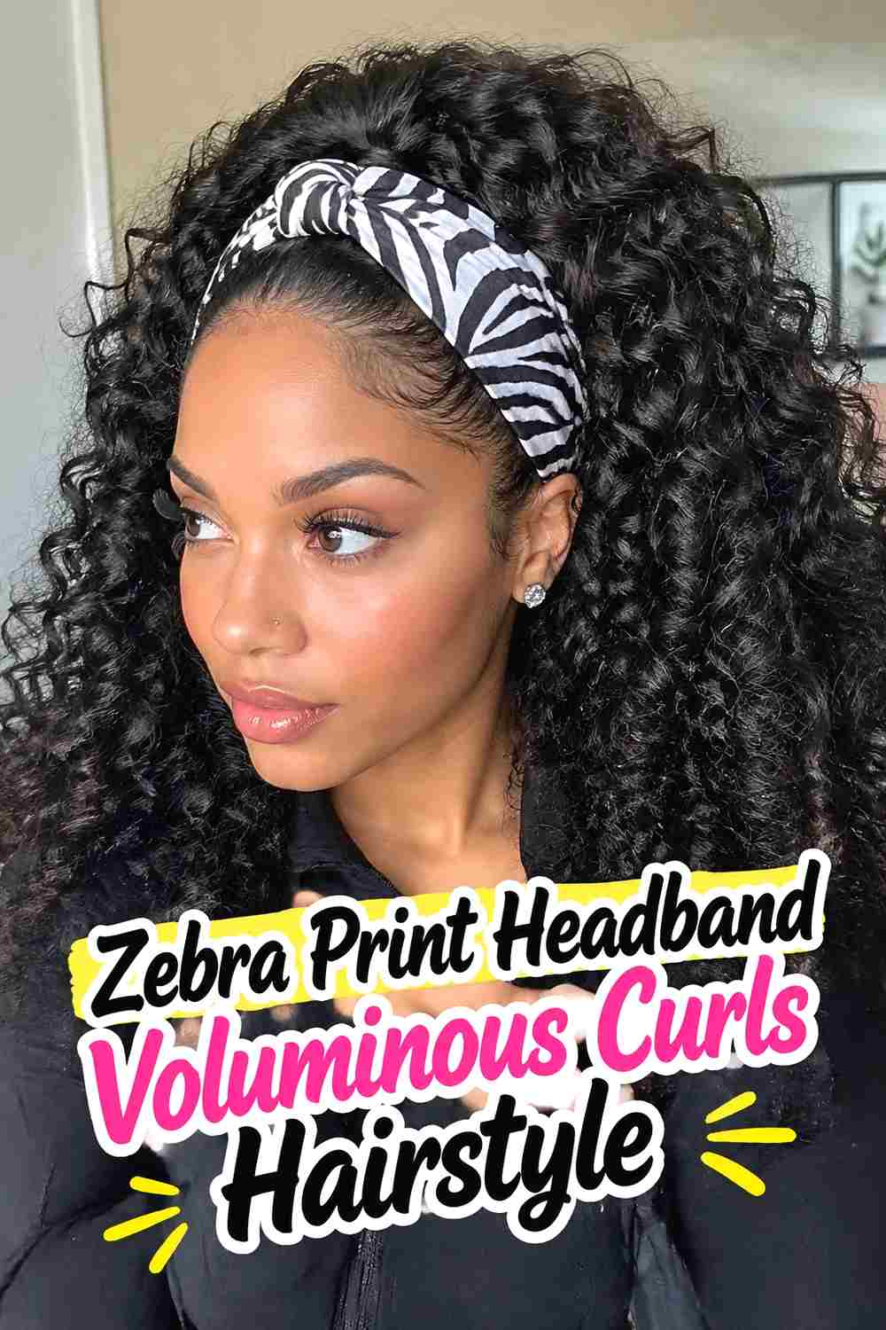 12. Zebra Print Headband Voluminous Curls Hairstyle