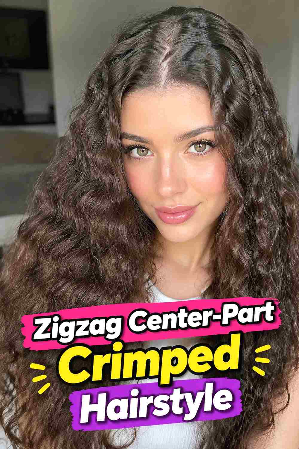4. Zigzag Center Part Crimped Hairstyle