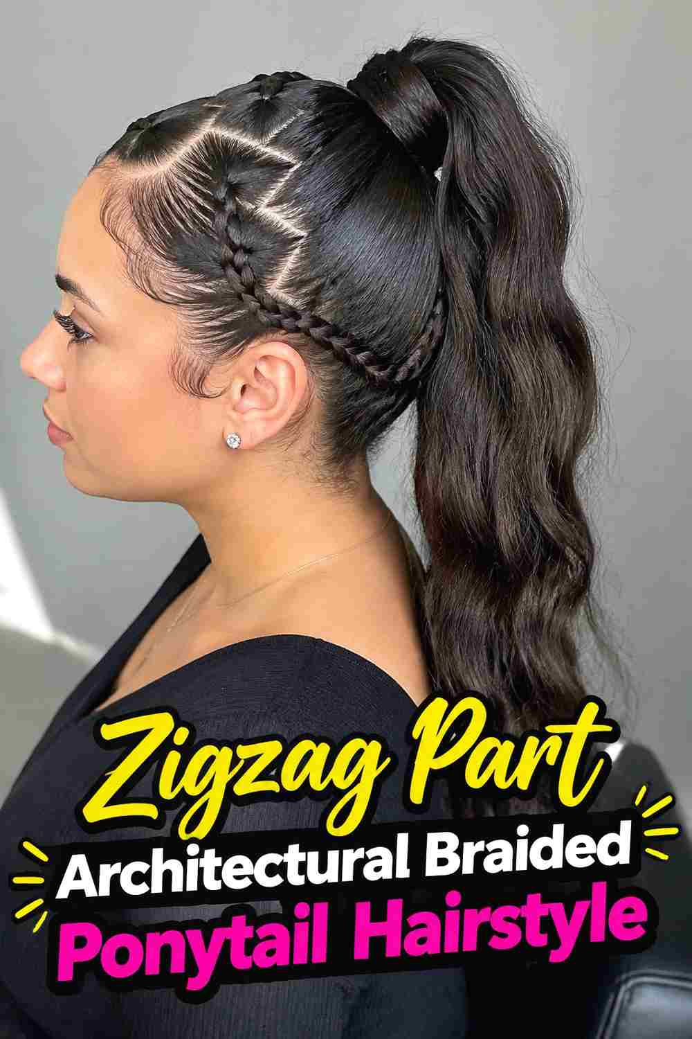 6. Zigzag Part Architectural Braided Ponytail Hairstyle