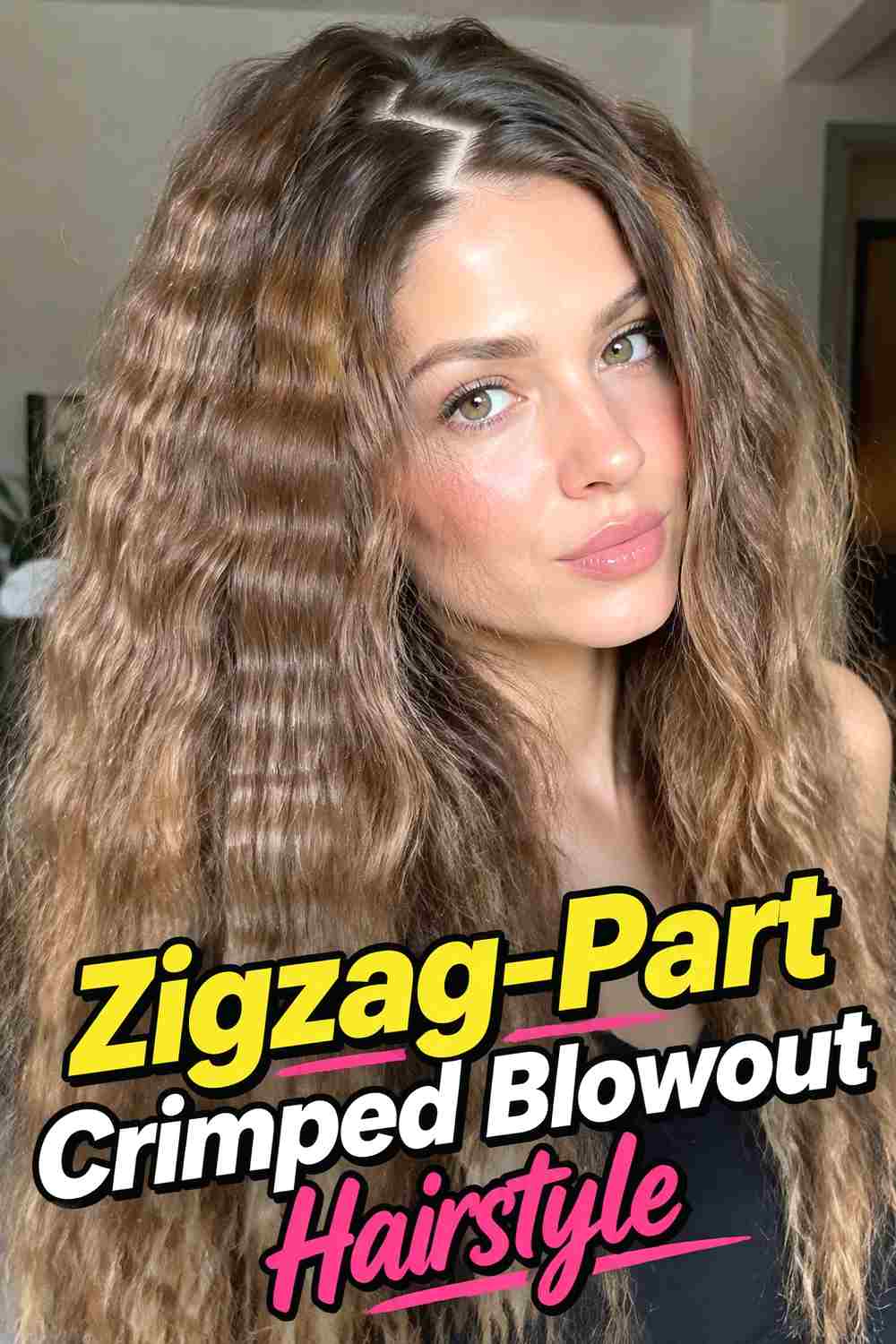 11. Zigzag Part Crimped Blowout Hairstyle