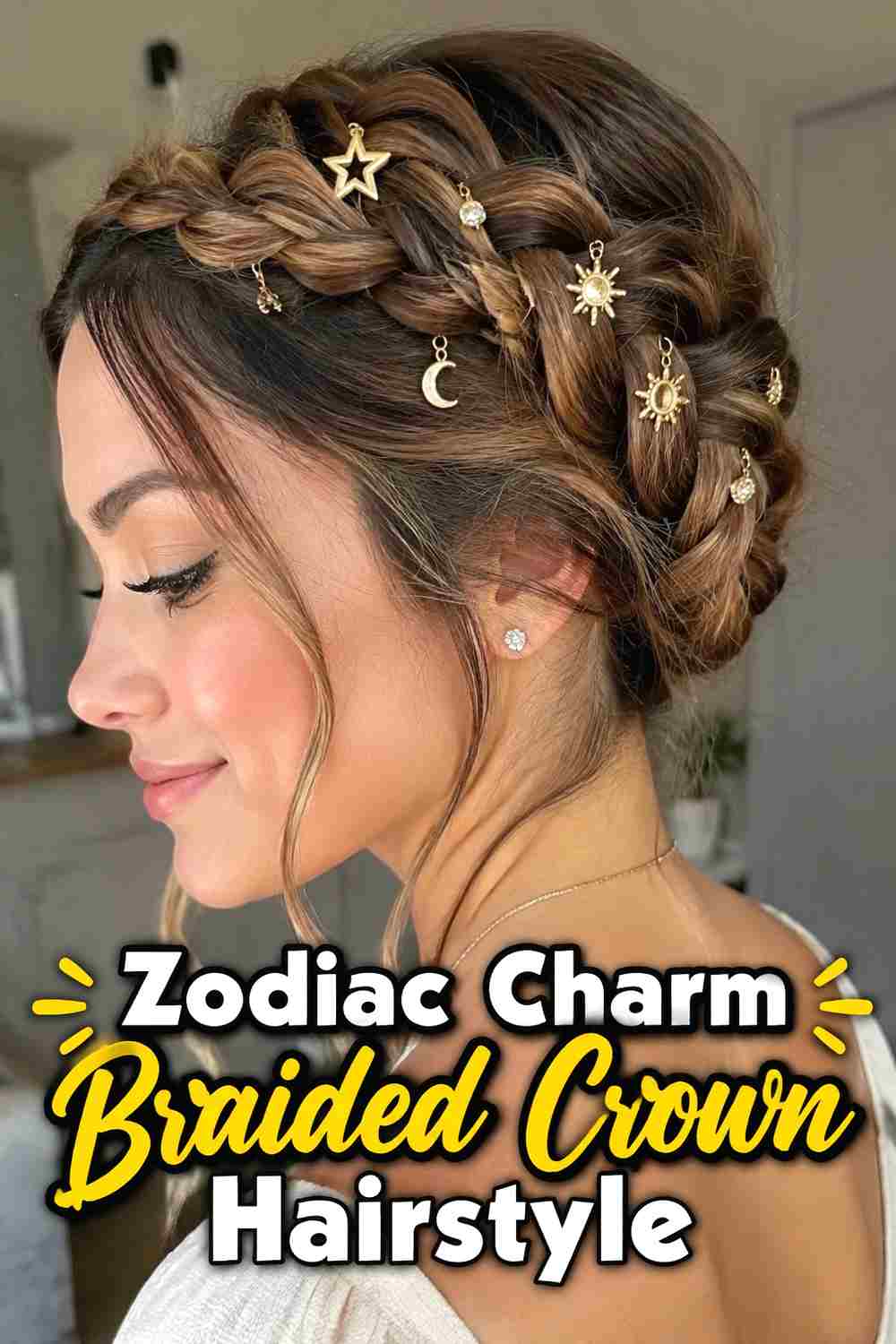 3. Zodiac Charm Braided Crown Hairstyle