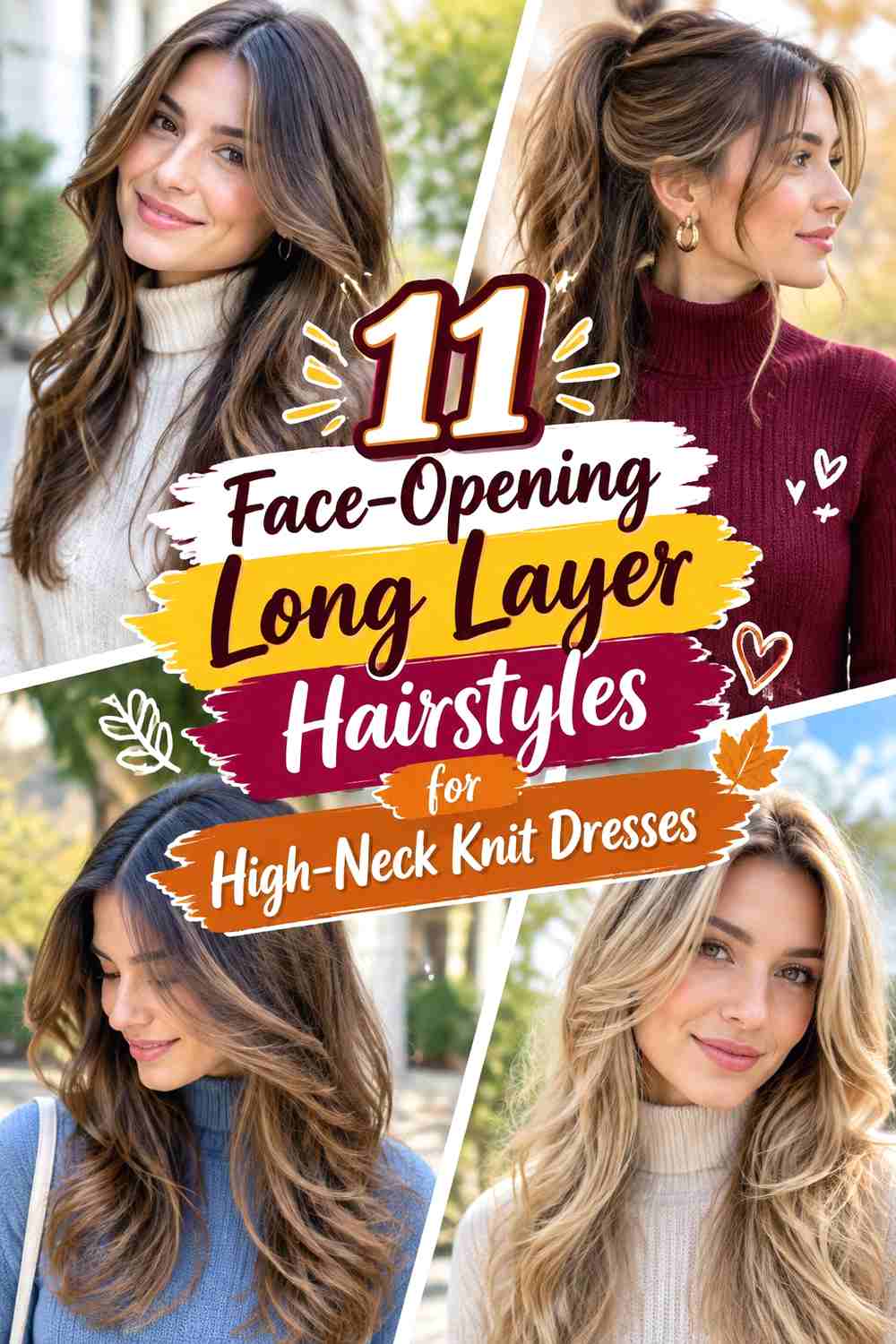 11 Face-Opening Long Layer Hairstyles for High-Neck Knit Dresses