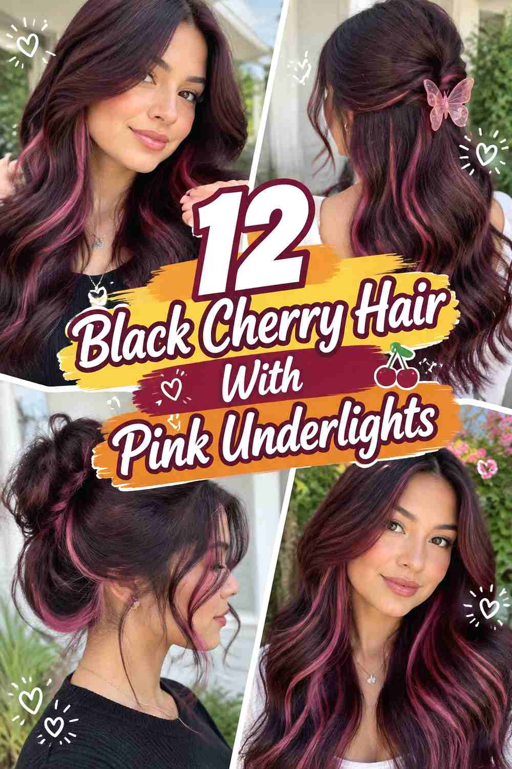 12 Black Cherry Hair With Pink Underlights