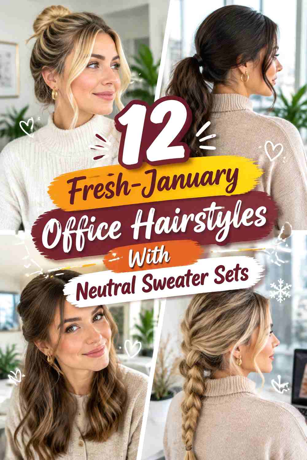 12 Fresh-January Office Hairstyles With Neutral Sweater Sets