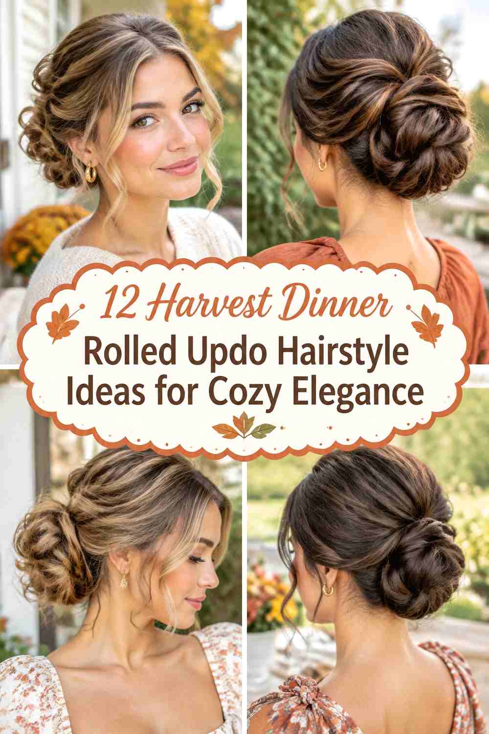 12 Harvest Dinner Rolled Updo Hairstyle Ideas for Cozy Elegance