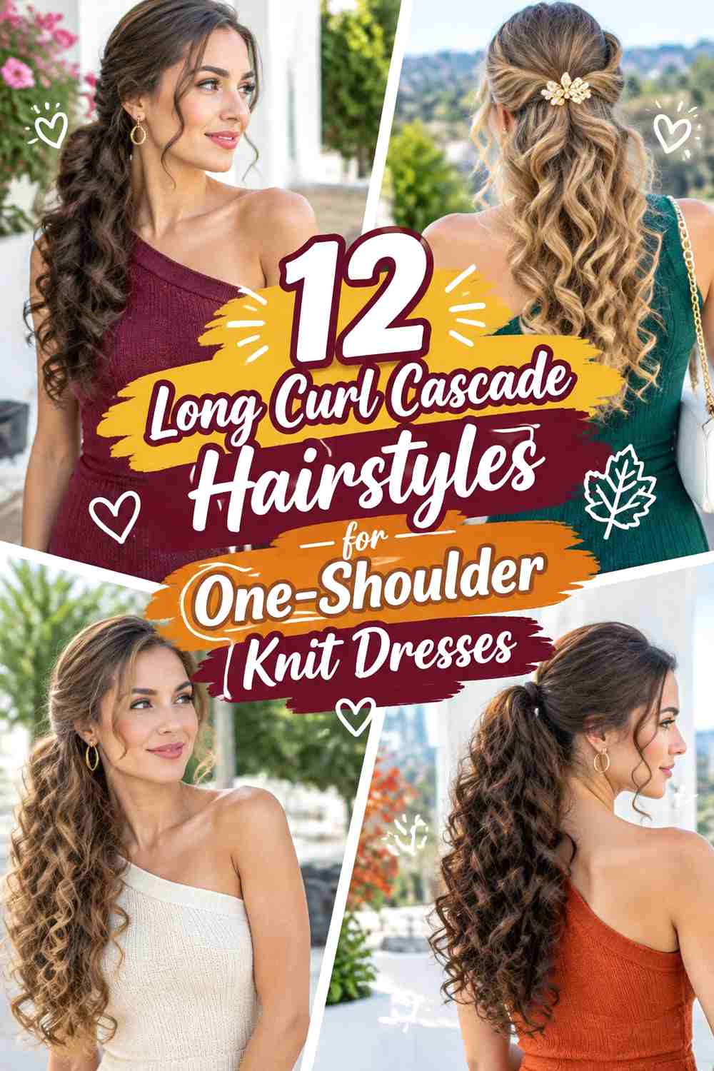 12 Long Curl Cascade Hairstyles for One-Shoulder Knit Dresses