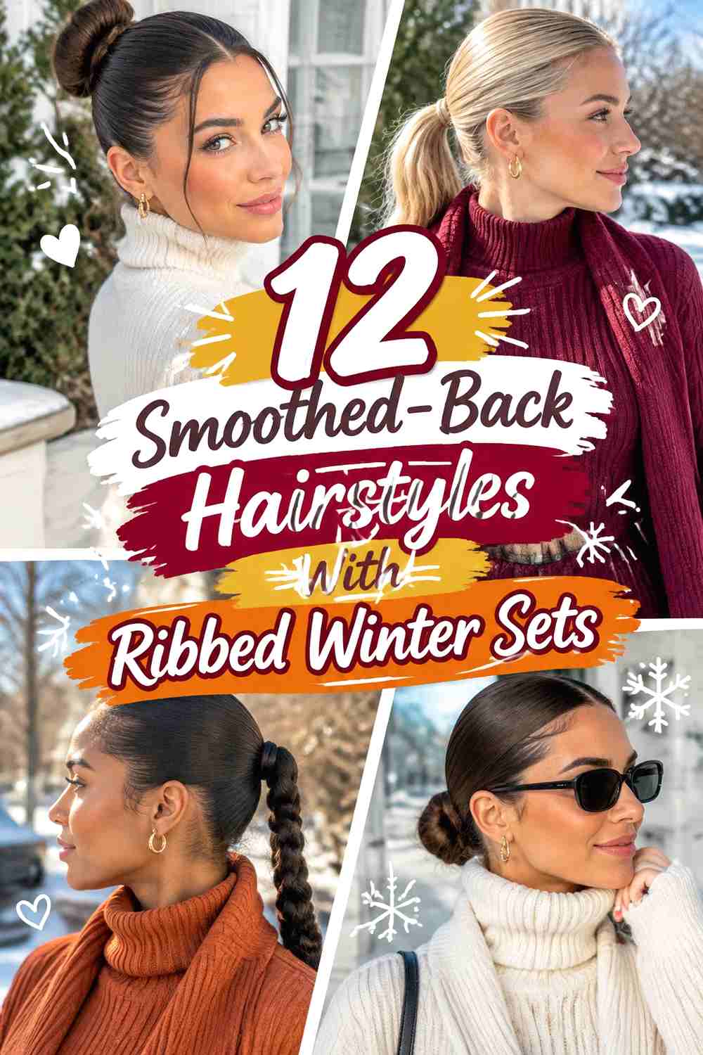 12 Smoothed-Back Hairstyles With Ribbed Winter Sets