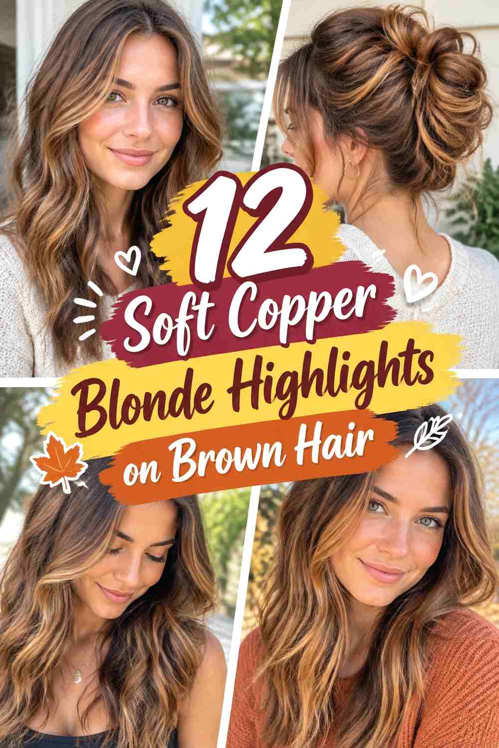 12 Soft Copper Blonde Highlights on Brown Hair