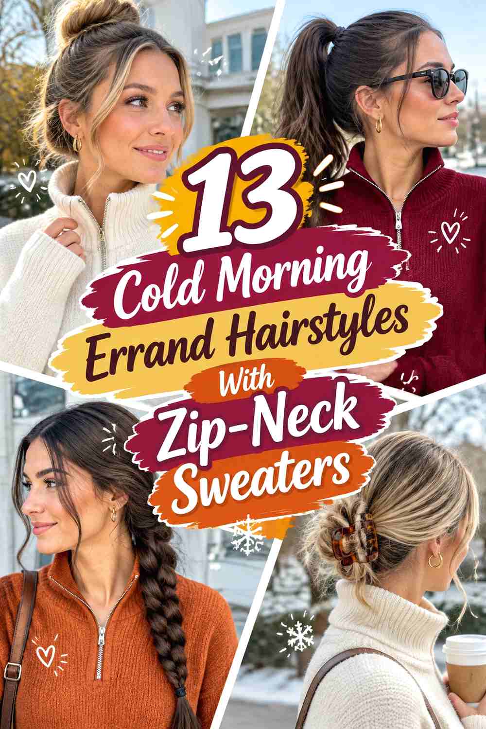 13 Cold Morning Errand Hairstyles With Zip-Neck Sweaters