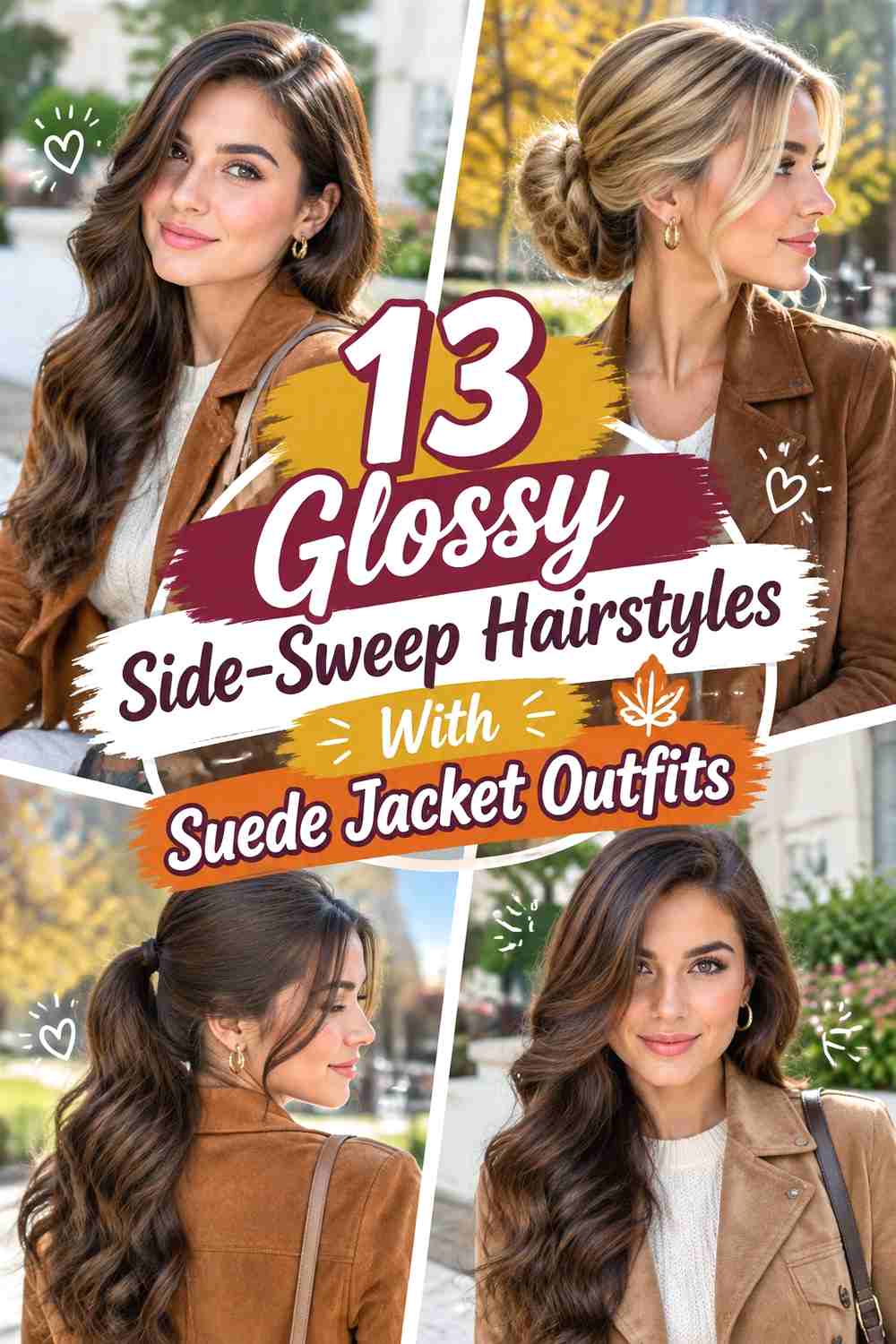 13 Glossy Side-Sweep Hairstyles With Suede Jacket Outfits