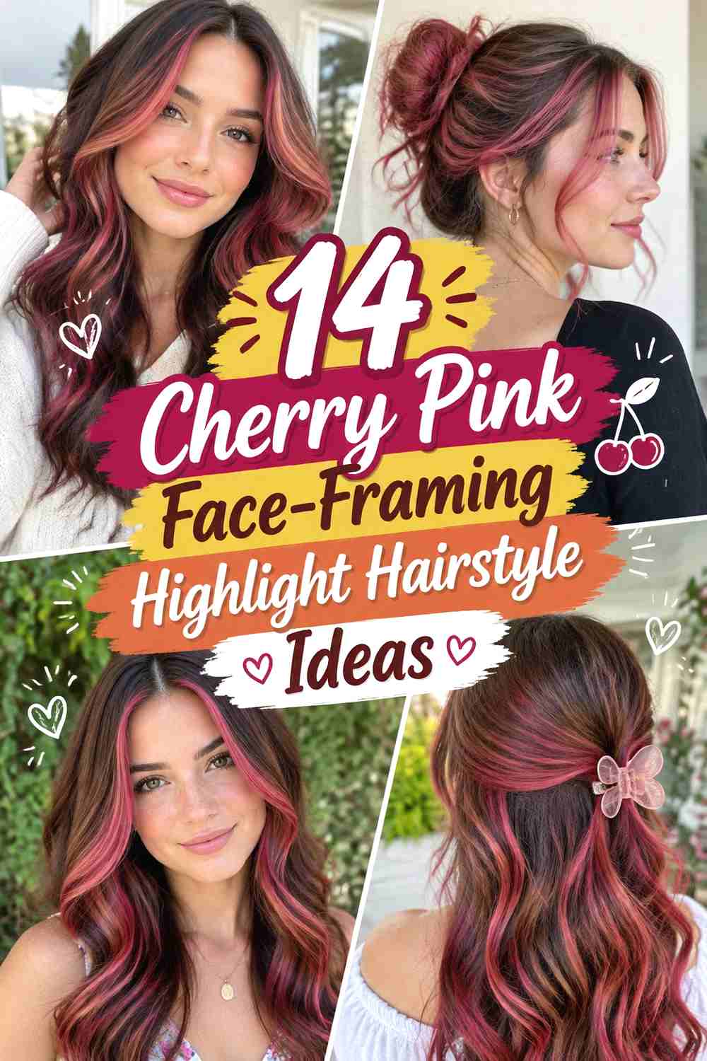 14 Cherry Pink Face-Framing Highlight Hairstyle Ideas