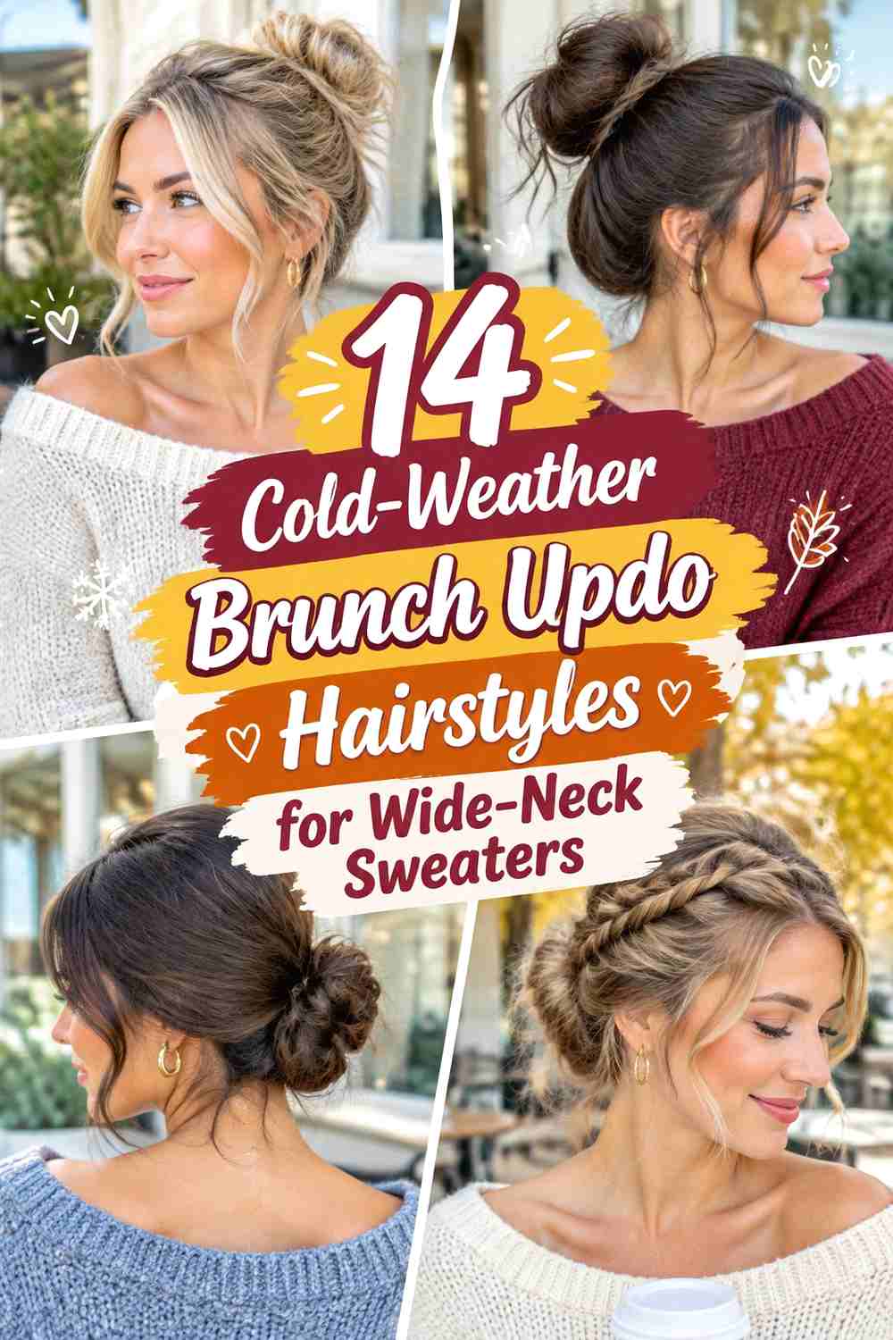 14 Cold-Weather Brunch Updo Hairstyles for Wide-Neck Sweaters
