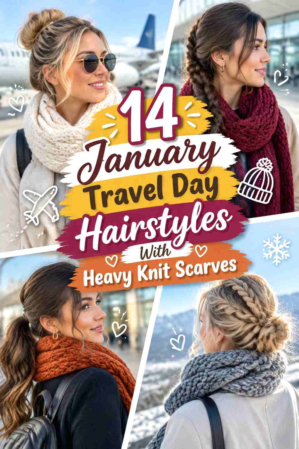 14 January Travel Day Hairstyles With Heavy Knit Scarves