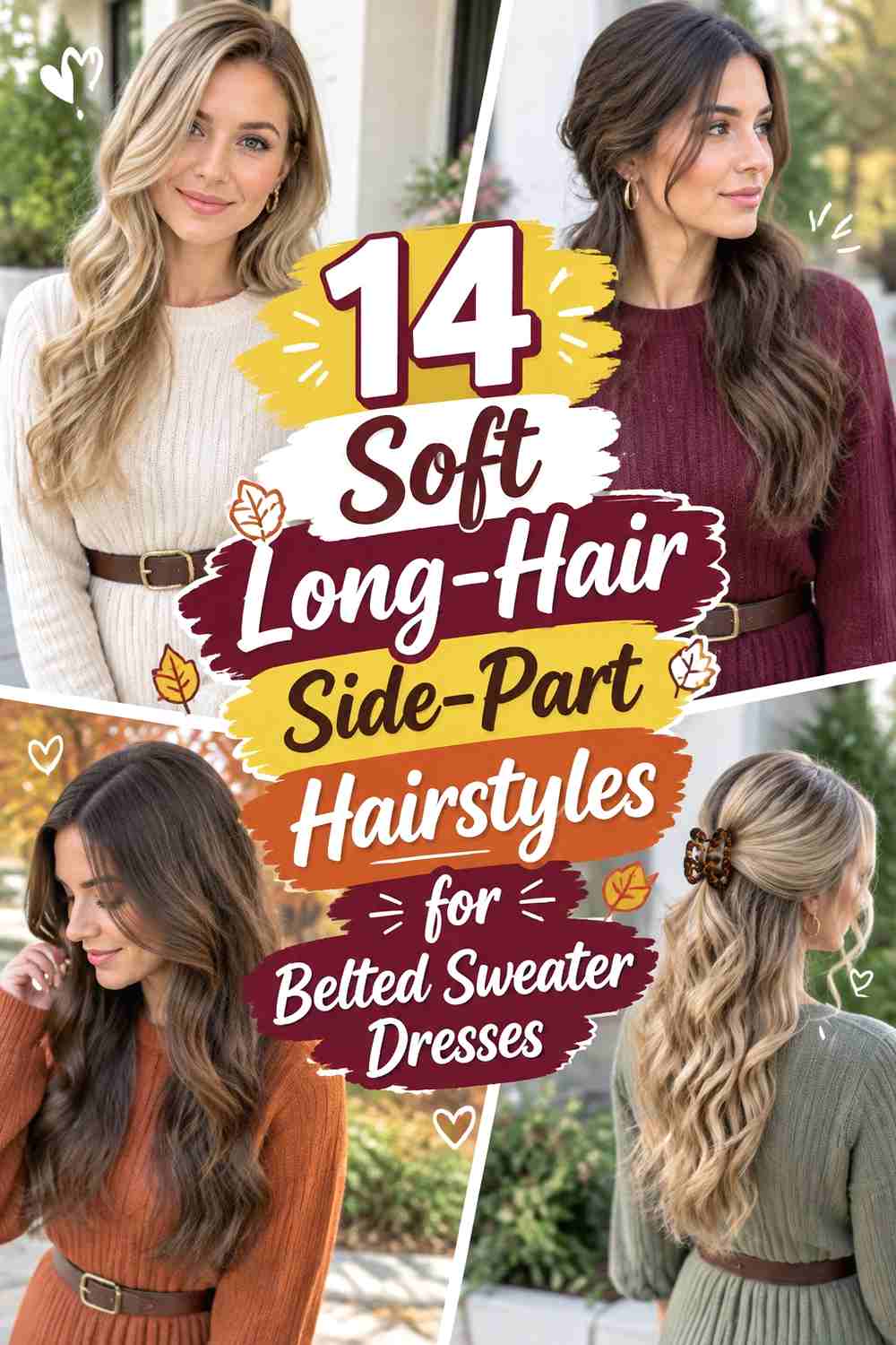 14 Soft Long-Hair Side-Part Hairstyles for Belted Sweater Dresses